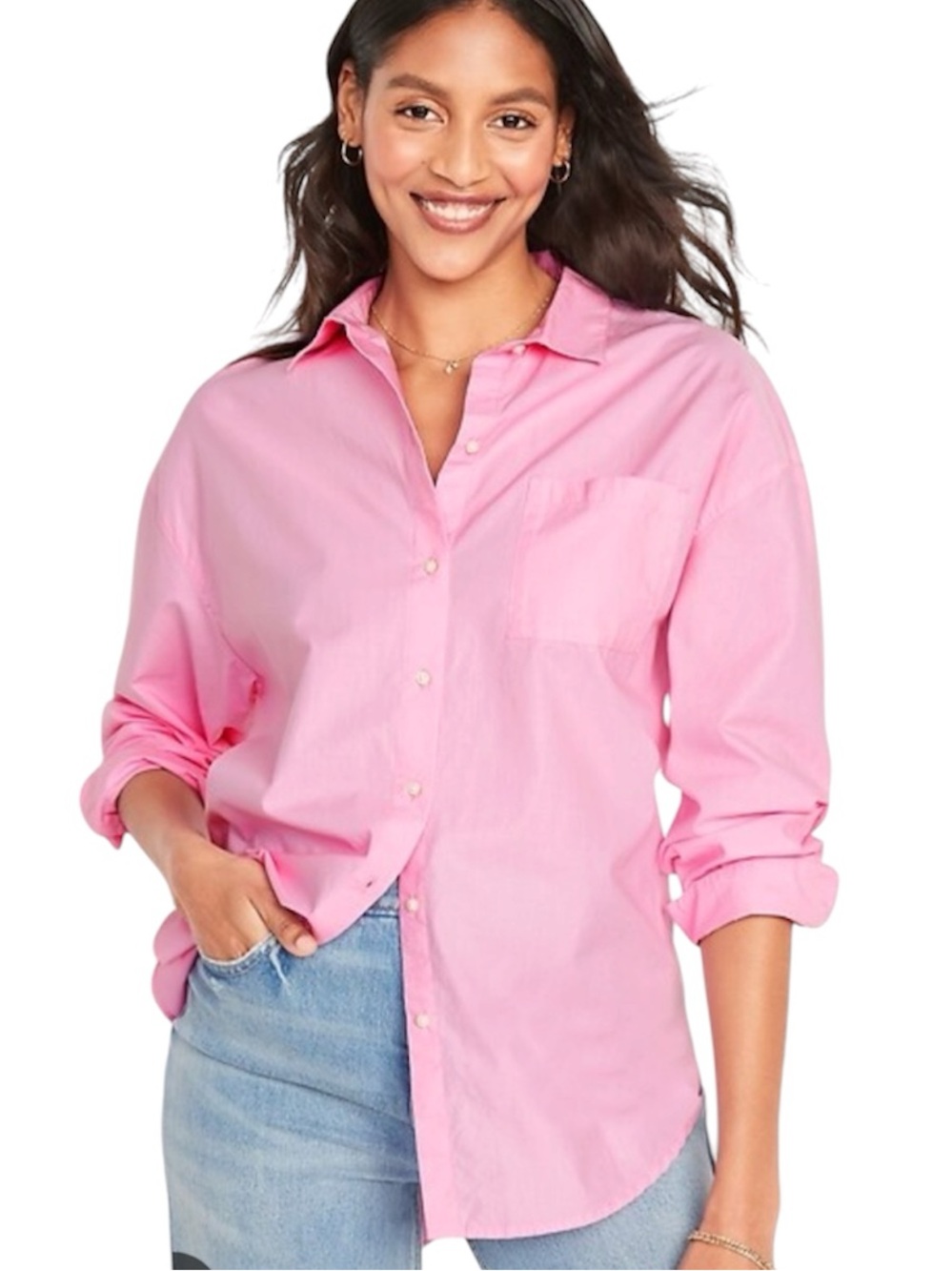 Old Navy The Boyfriend Shirt Oxford Pink Size Small Tall